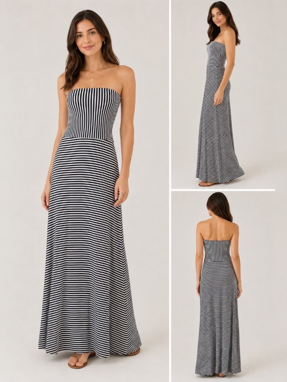 Gap XS Navy Blue White Striped Strapless Maxi Dress Stretch Flowy Resort Beach